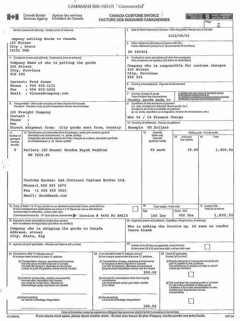 ups customs invoice template