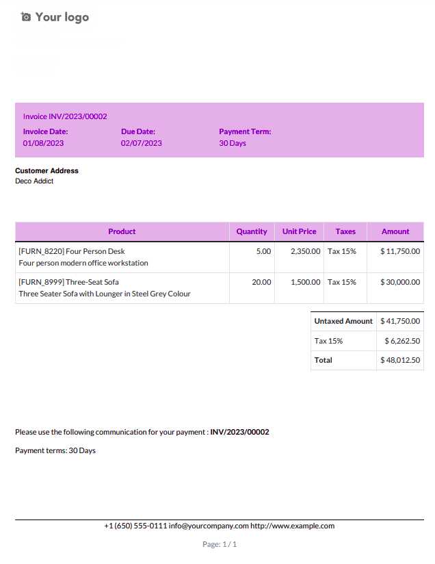 odoo template invoice