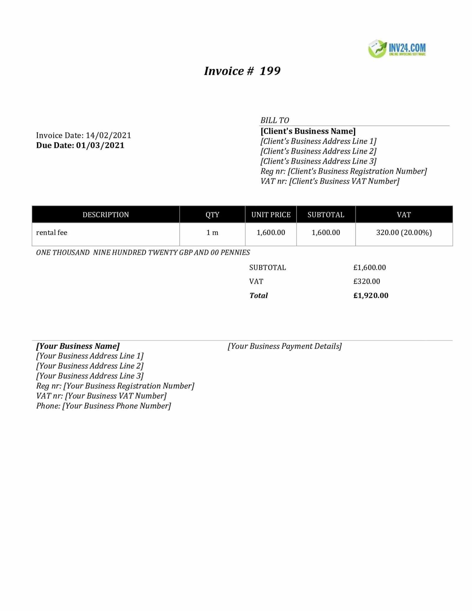 rent invoice template free