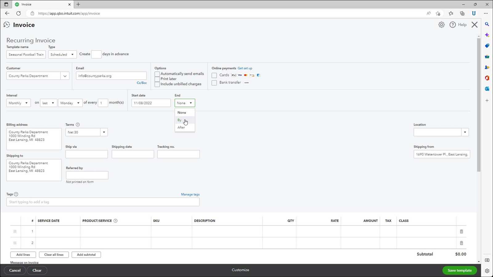 how to create a new invoice template in quickbooks online