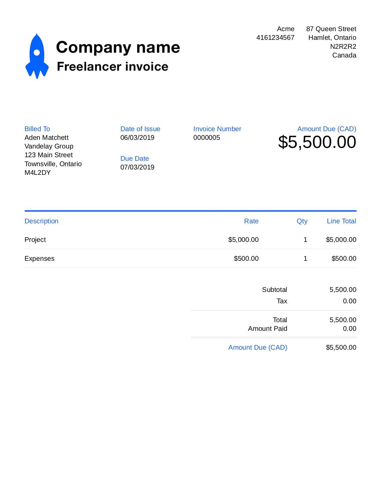 freelance creative invoice template