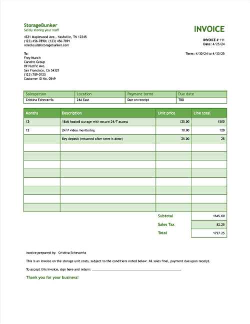 truck rental invoice template