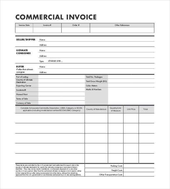 international commercial invoice template word