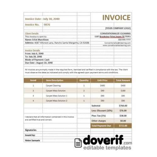 cleaning invoice template