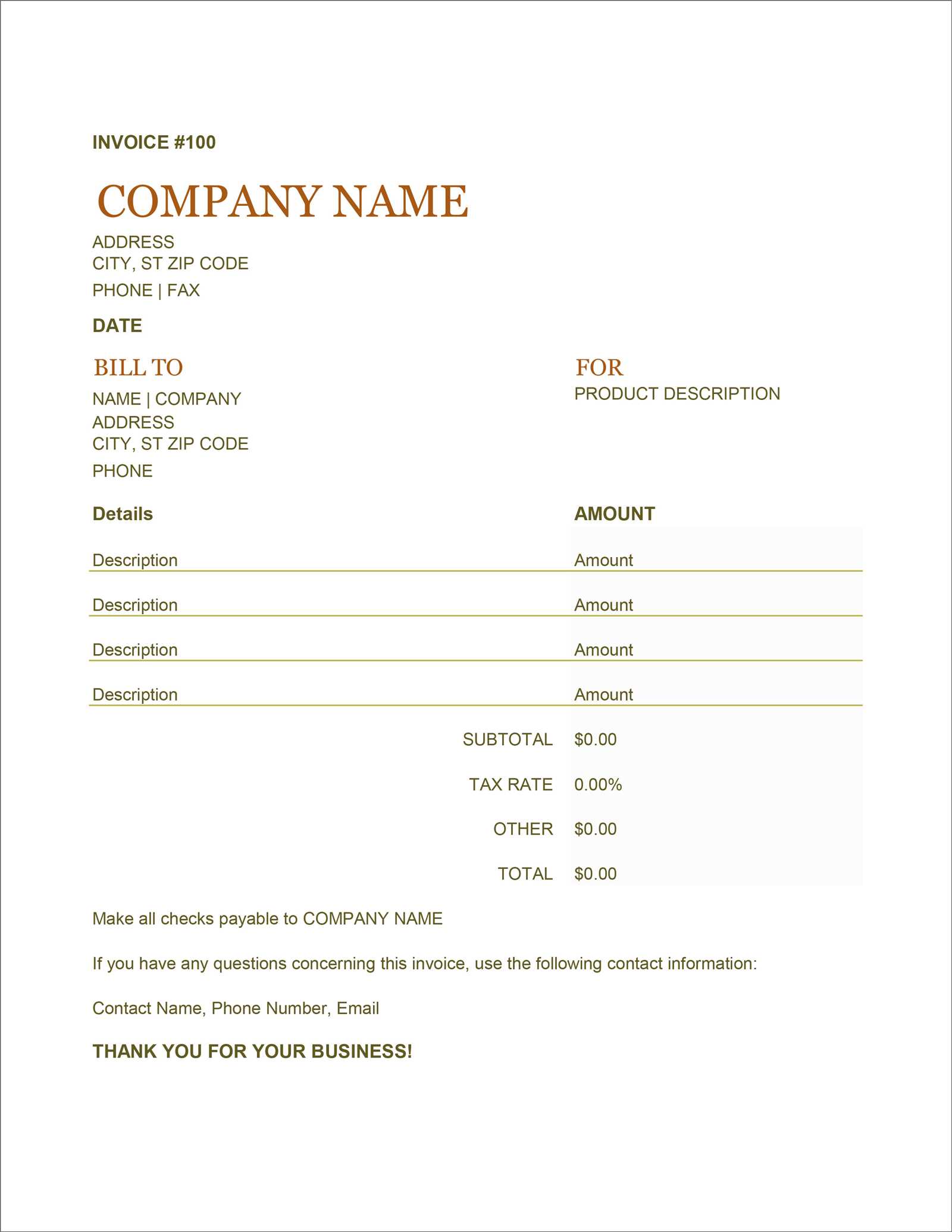 invoice microsoft word template free
