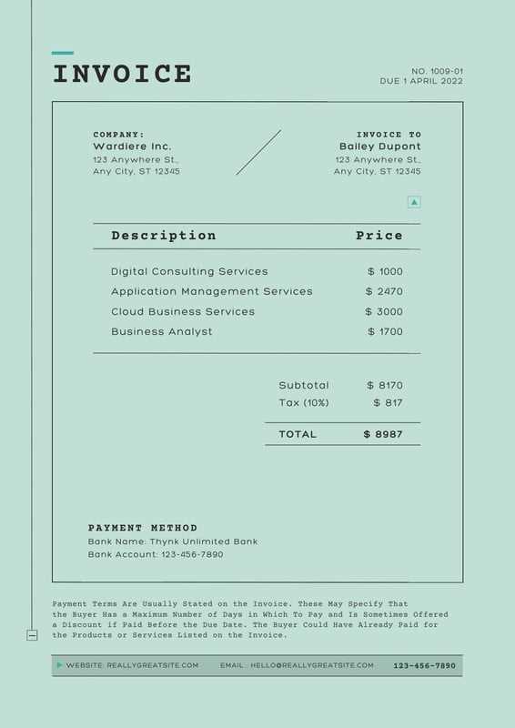 invoice template for social media services