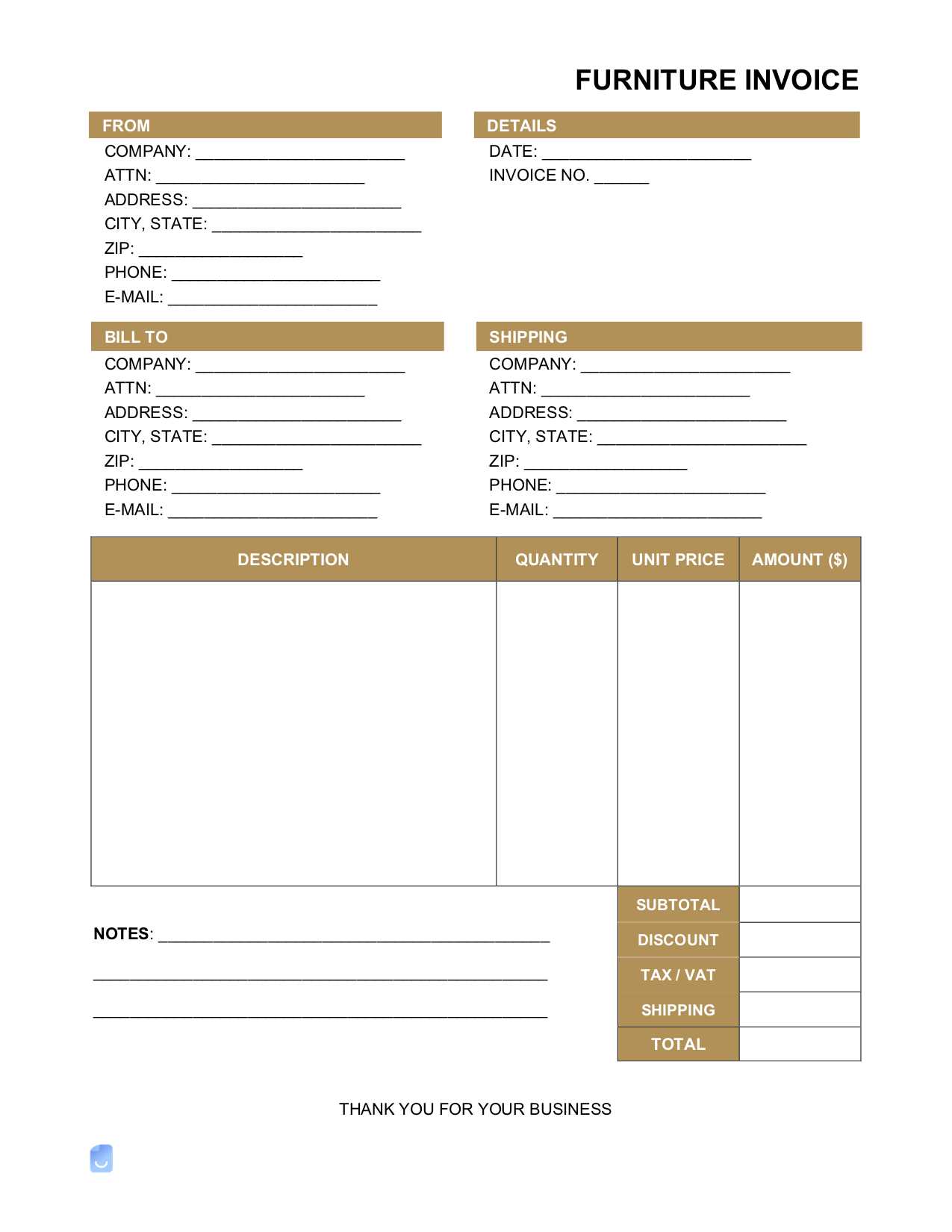 furniture invoice template