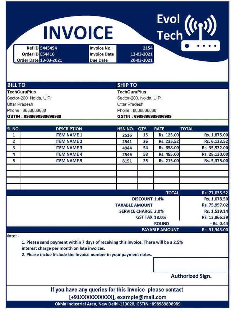 invoice template with gst india