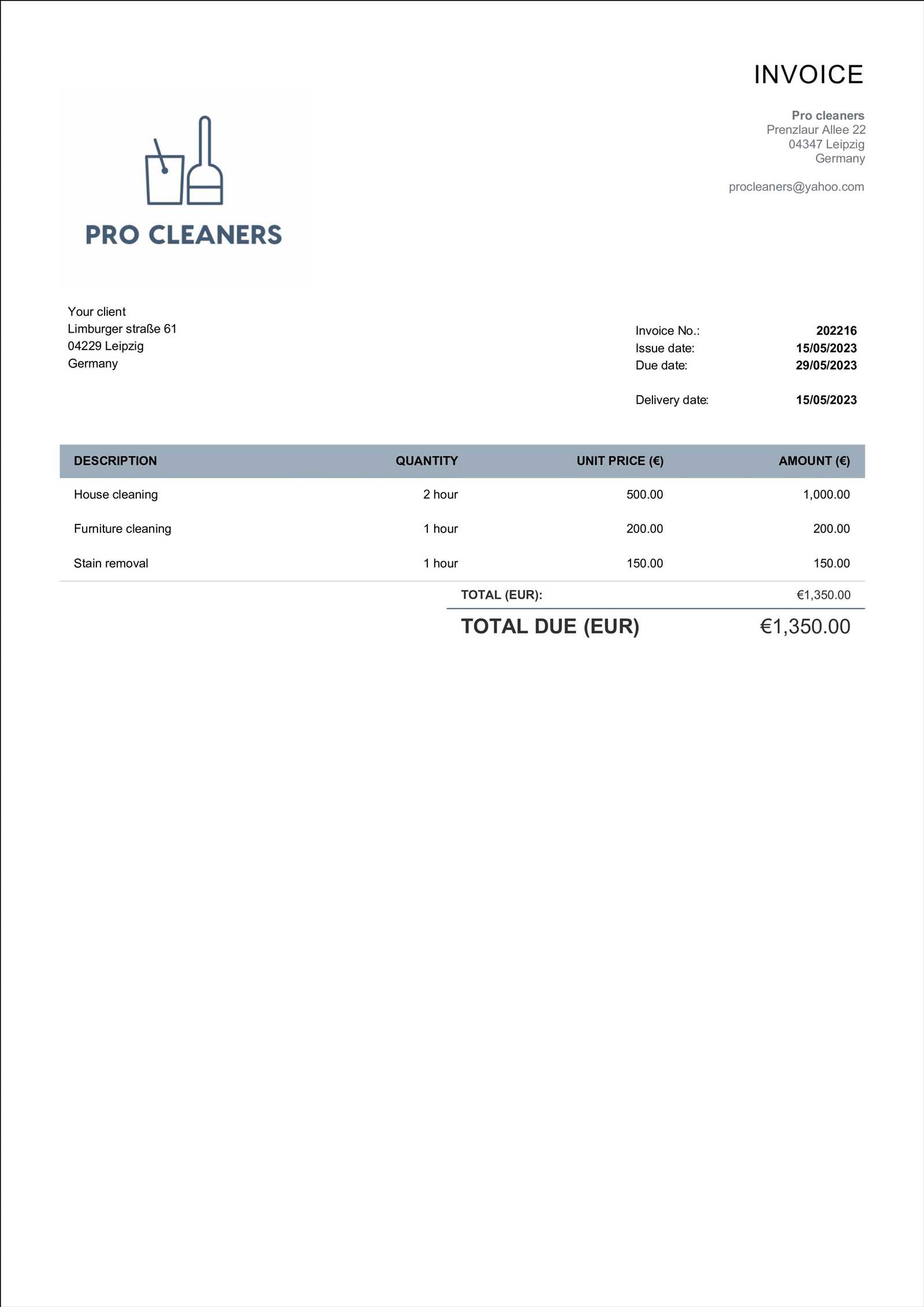 free house cleaning invoice template