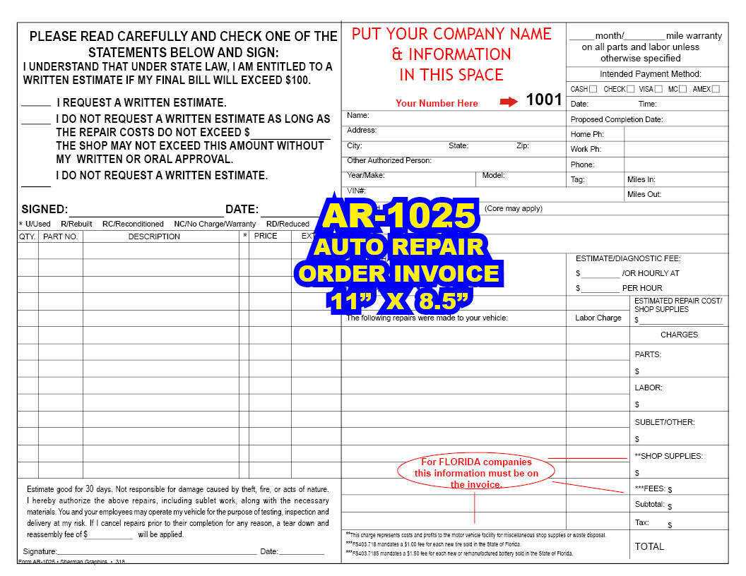 motor vehicle repair invoice template