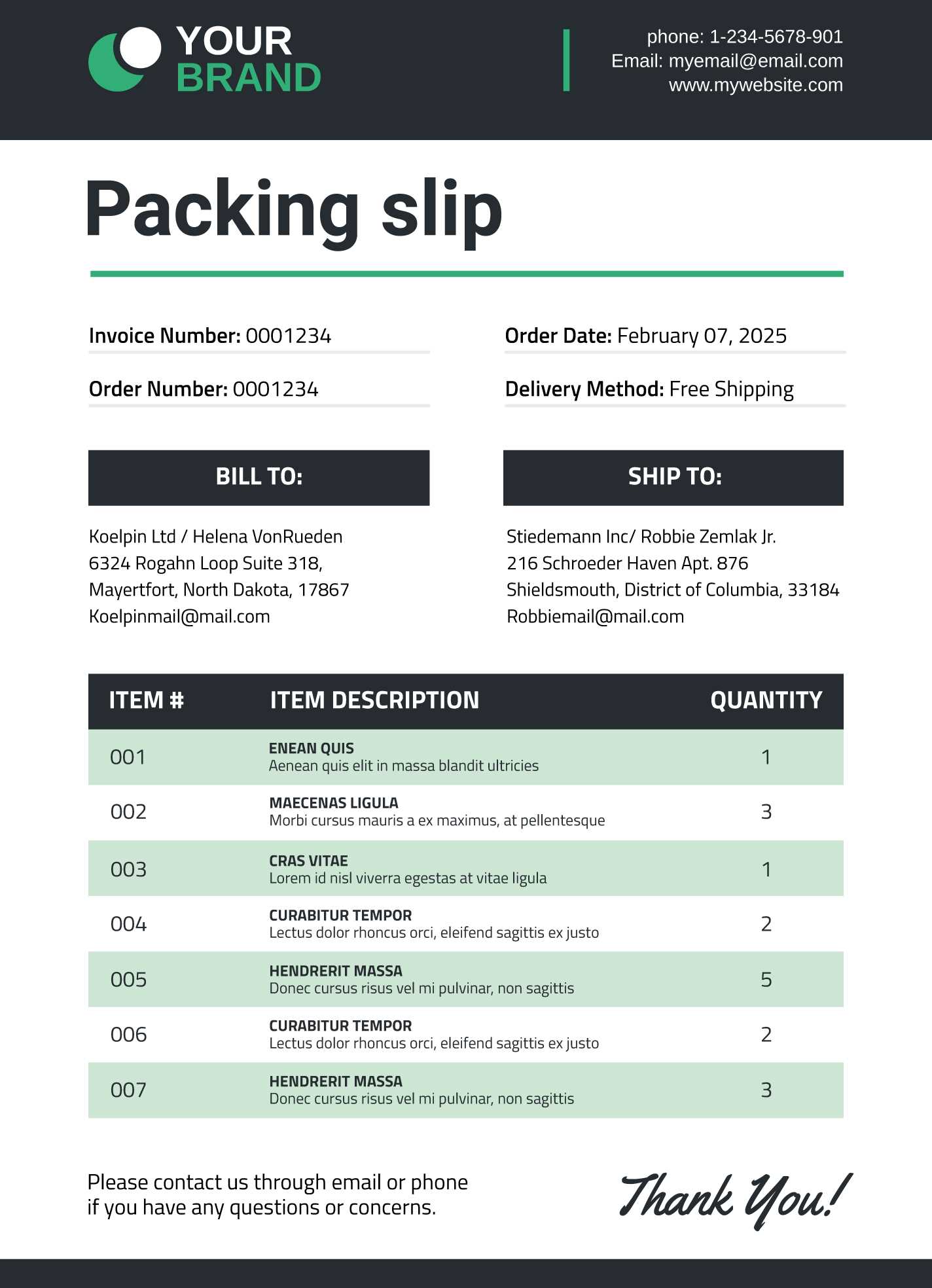 packing list invoice template