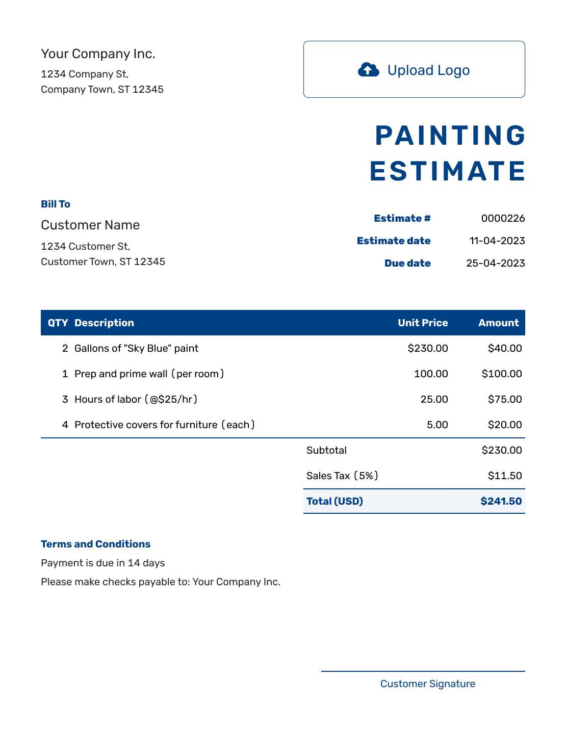 painter invoice template