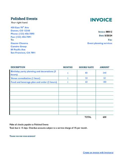 party invoice templates