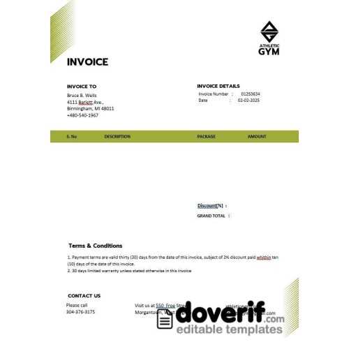 personal trainer invoice template