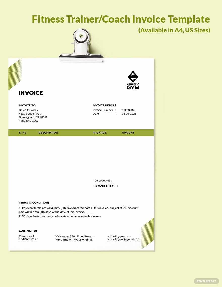 personal trainer invoice template
