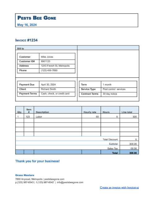 pest control invoice template free