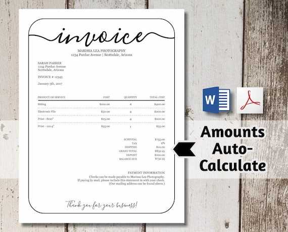 photography billing invoice template