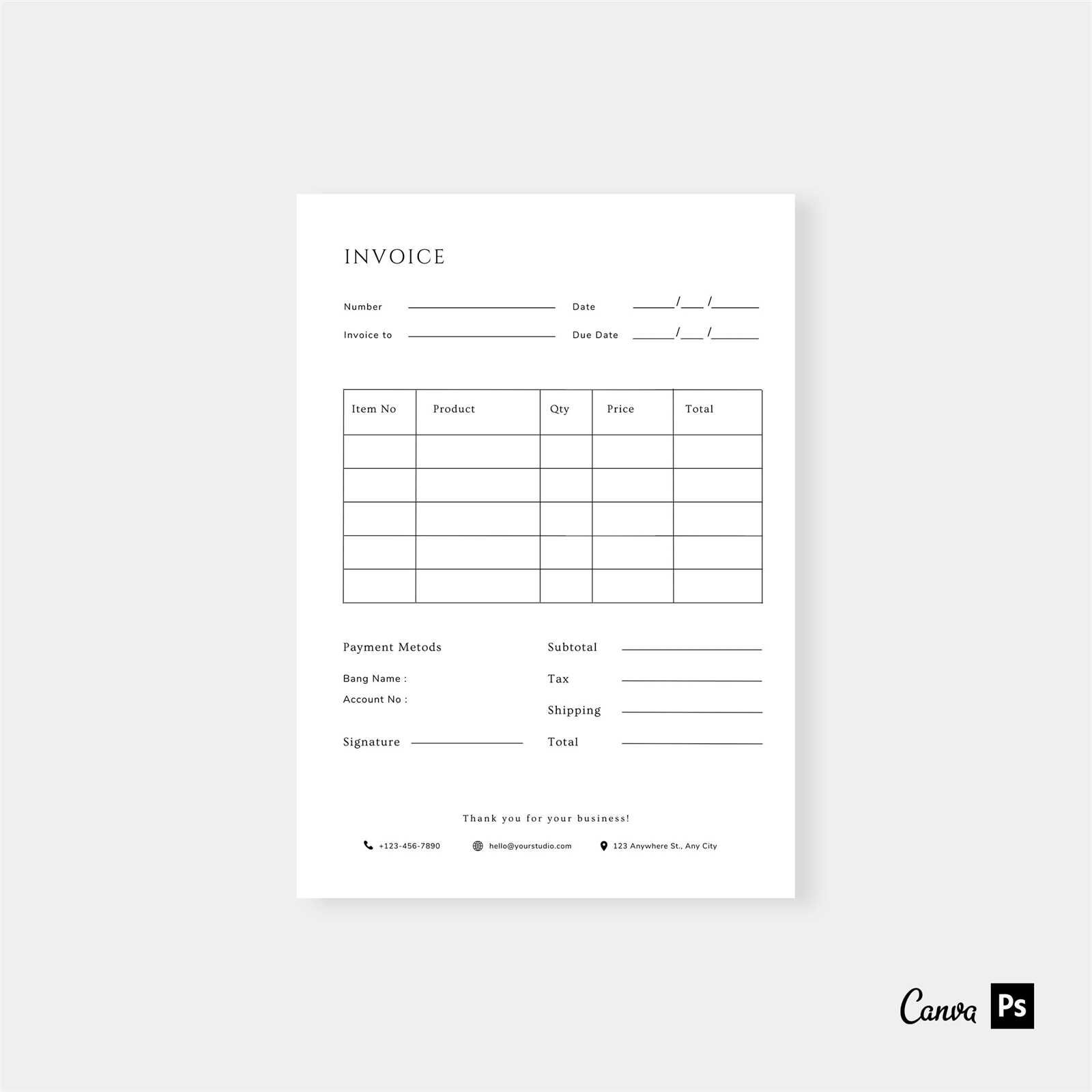 photoshoot invoice template