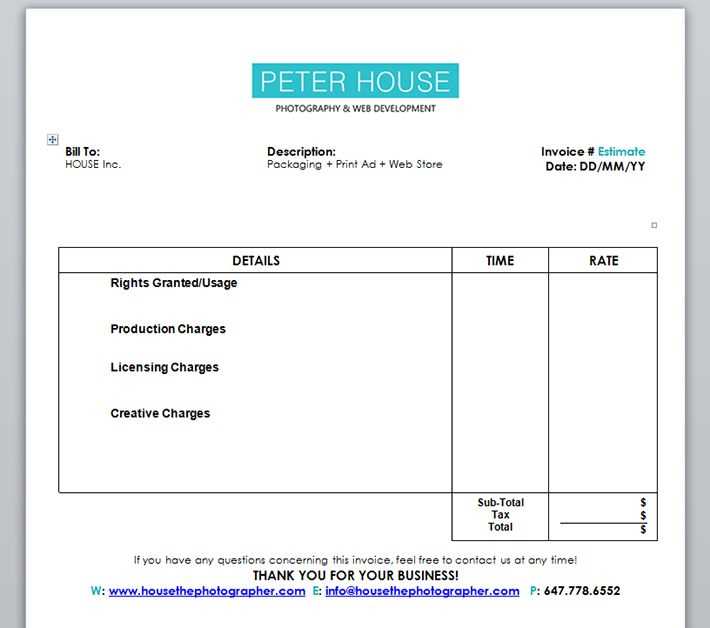 photoshoot invoice template