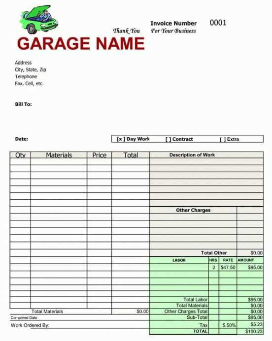 free auto repair invoice template pdf