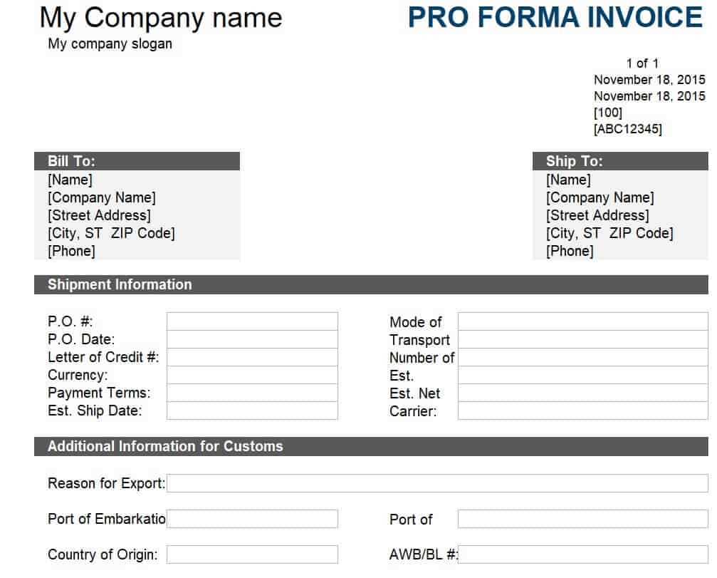 proforma invoice template excel