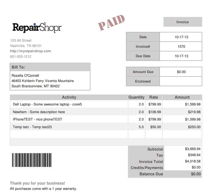 invoice template for computer services