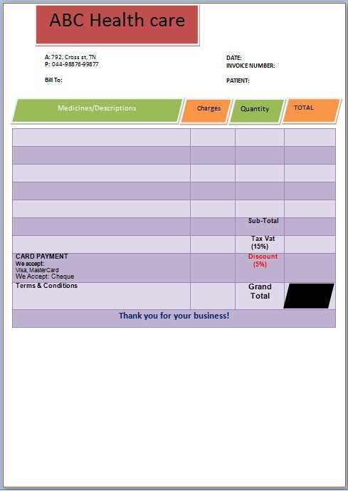 printable format medical records fee invoice template