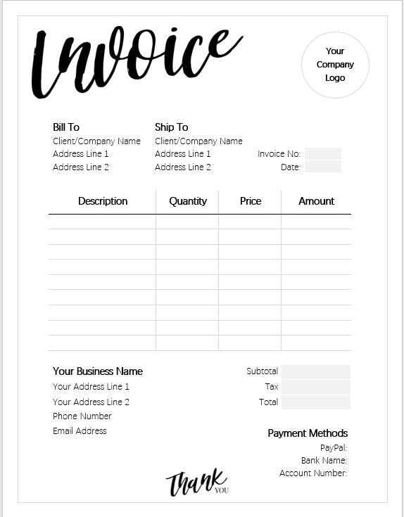 printable invoice template word