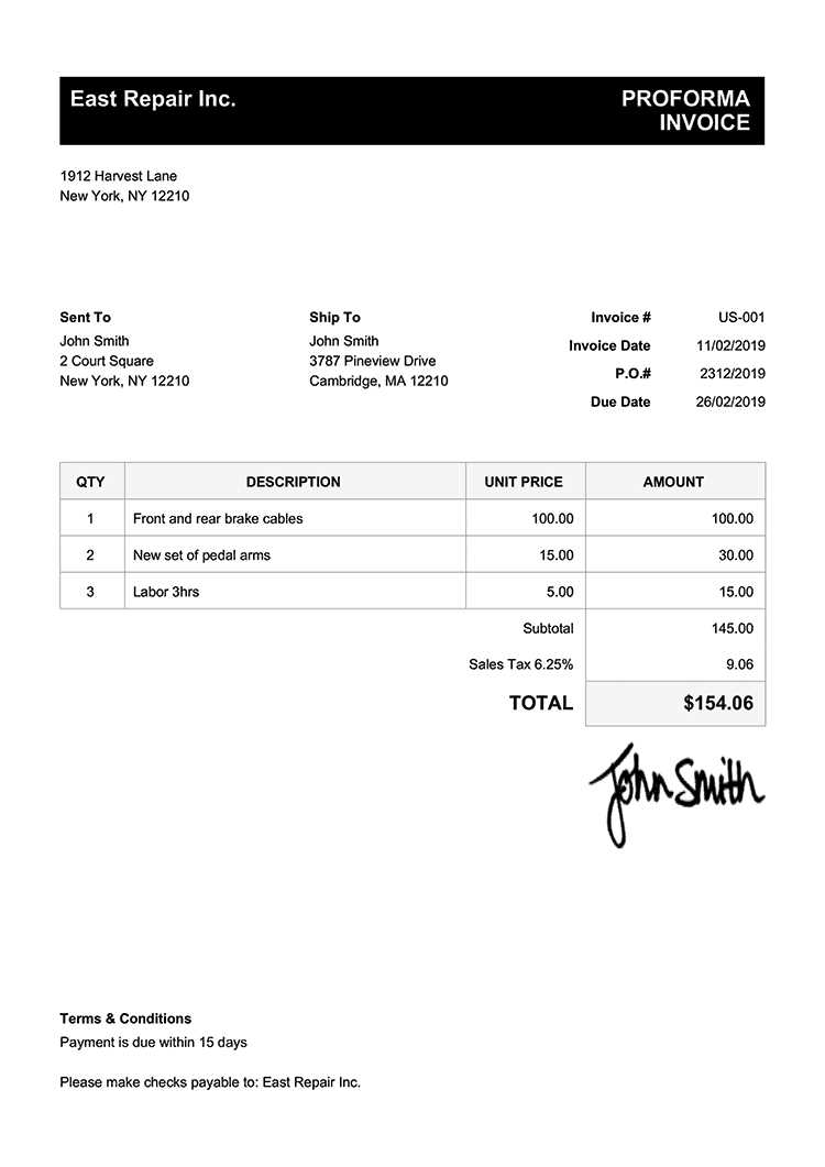 pro forma invoice template