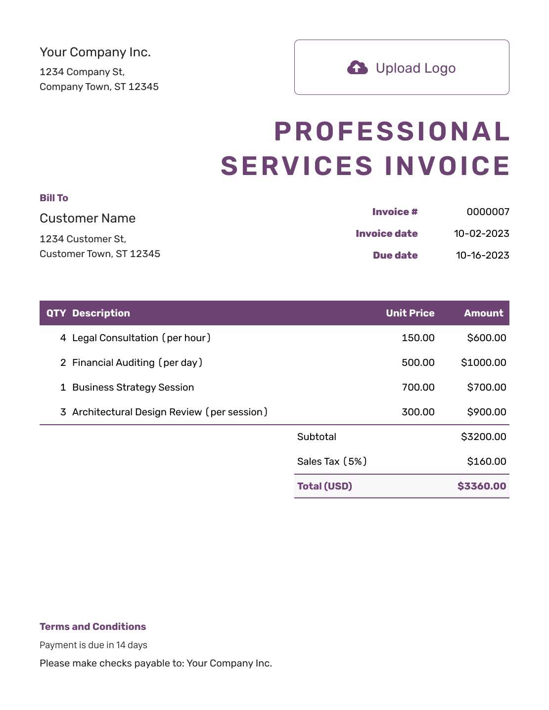 professional looking invoice template free