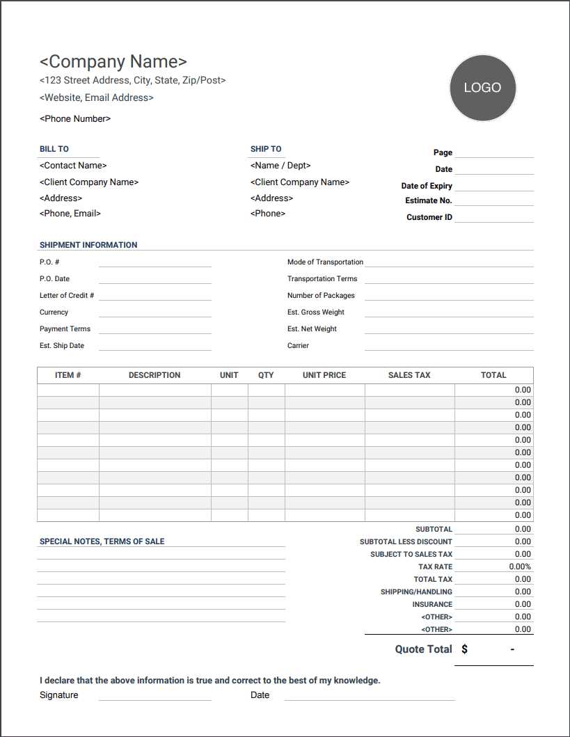 proforma commercial invoice template