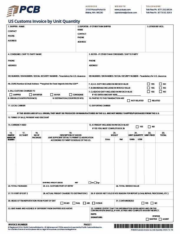 proforma invoice for export template