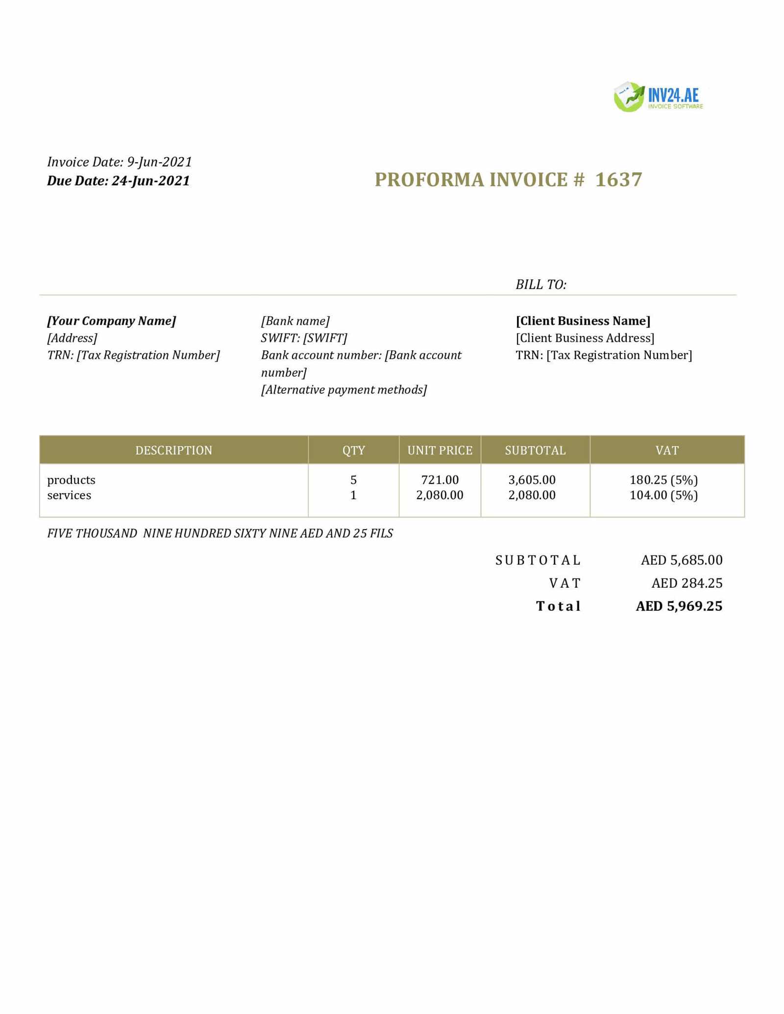 proforma invoice for export template