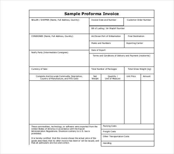 proforma invoice template doc