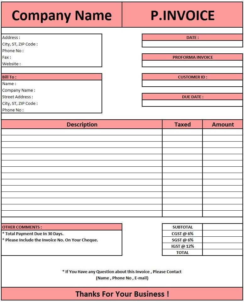 proforma invoice template excel