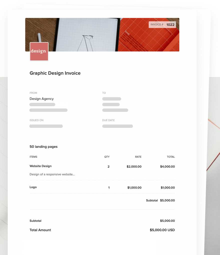 create a new document using the invoice red design template