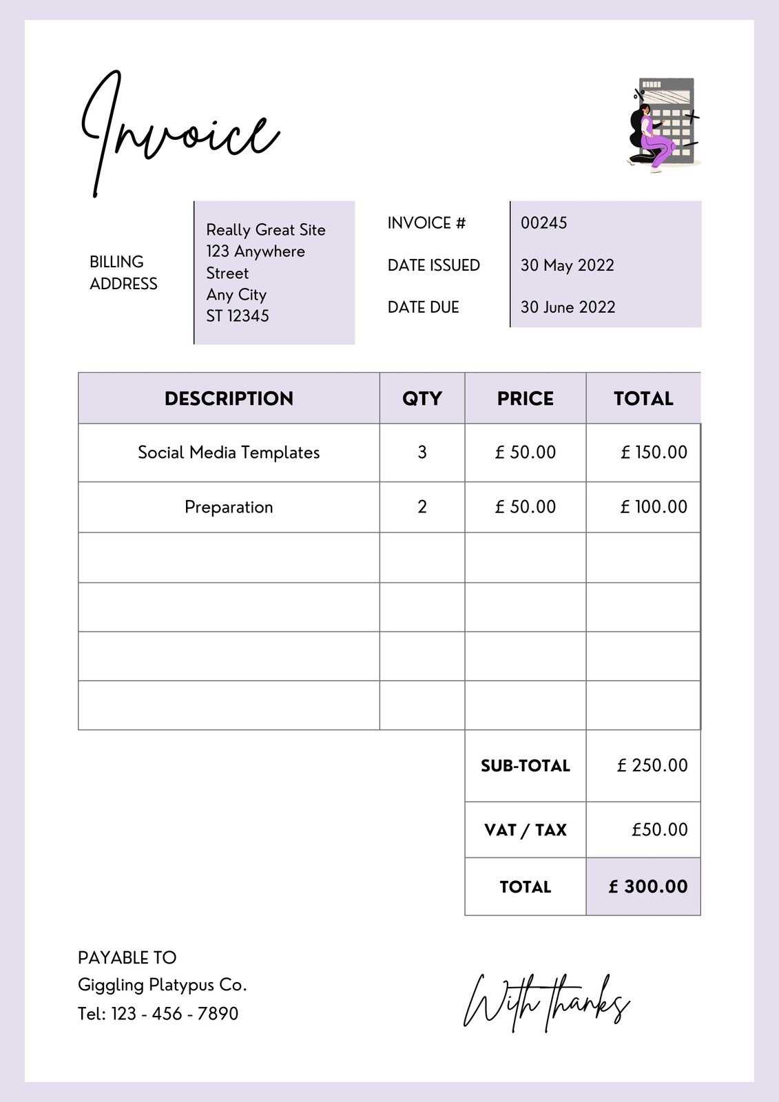 invoice template for self employed