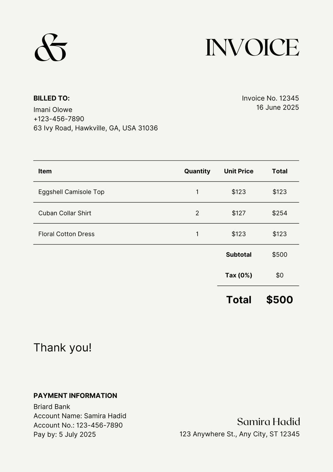 contemporary invoice template