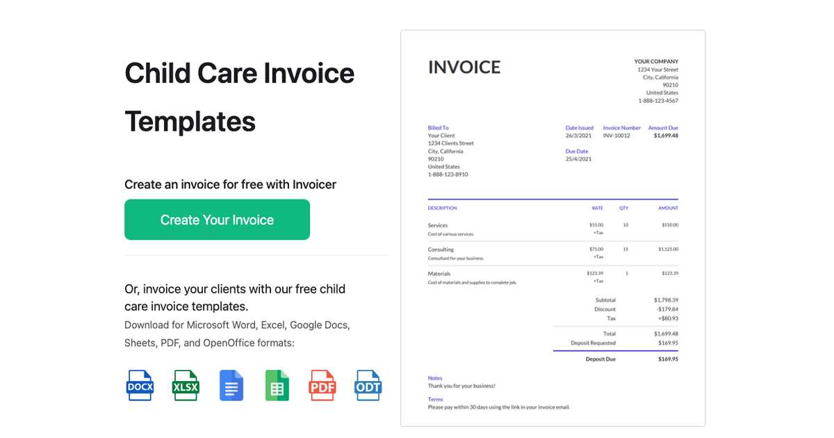 free printable daycare invoice template