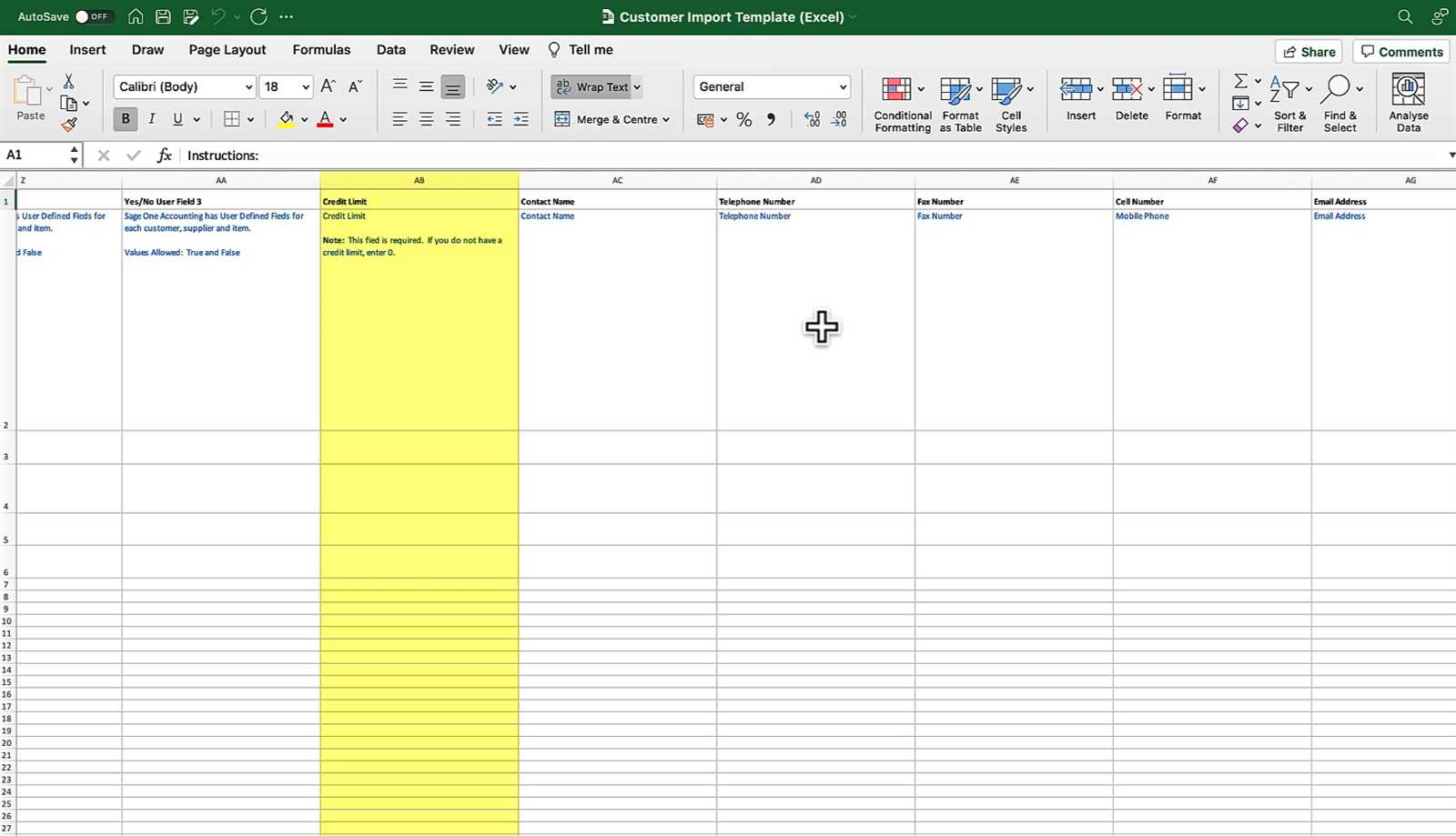 sage 50 sales invoice import template