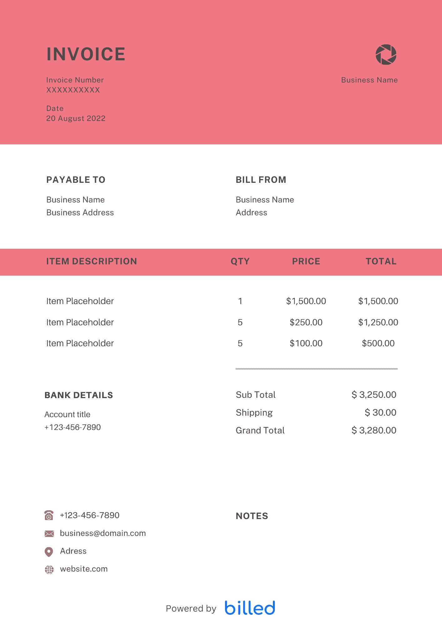 lodging invoice template