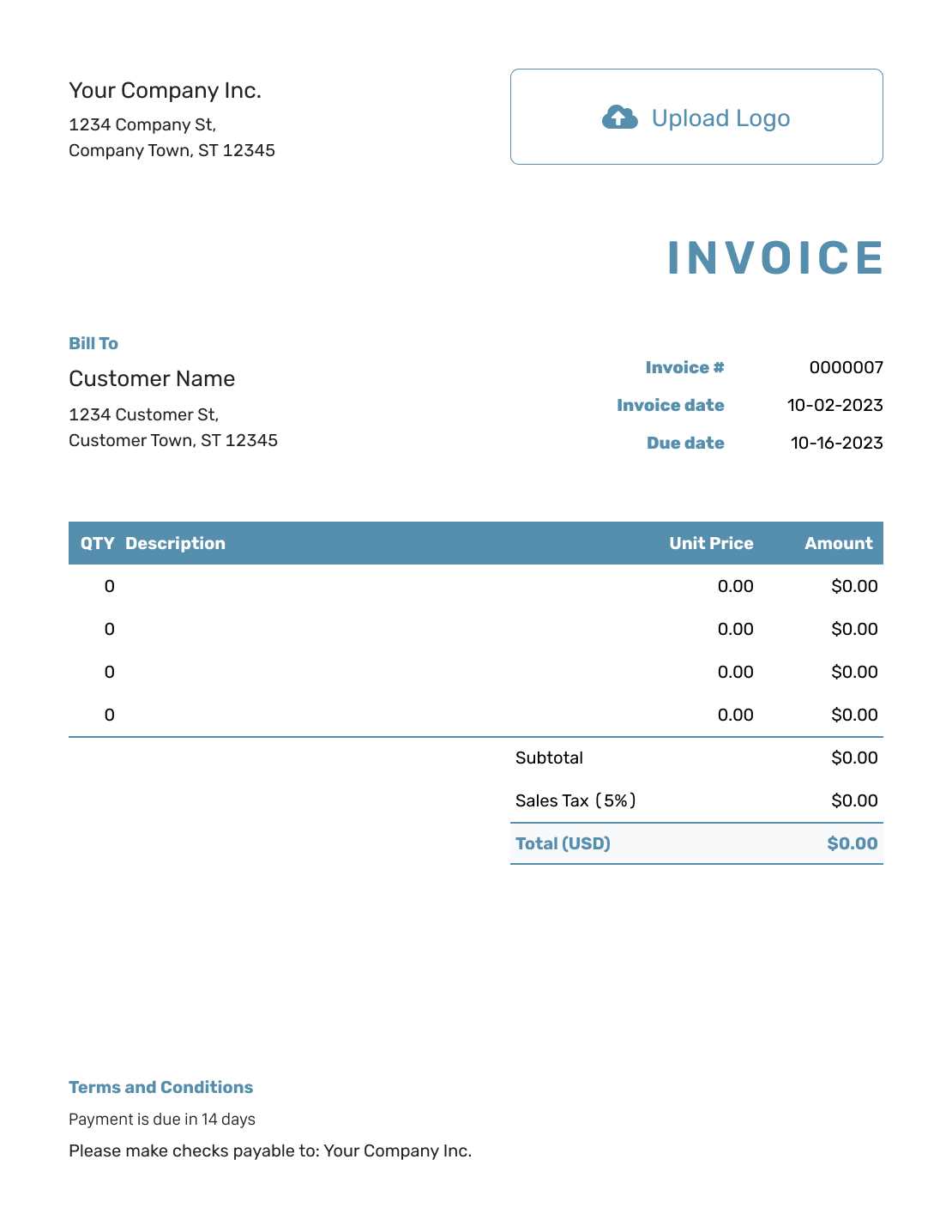 blank billing invoice template