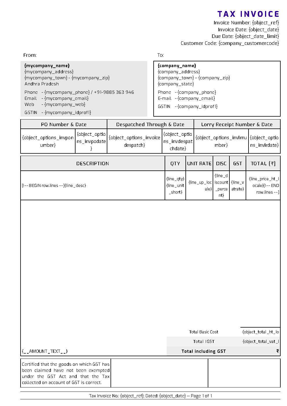 invoice template odt