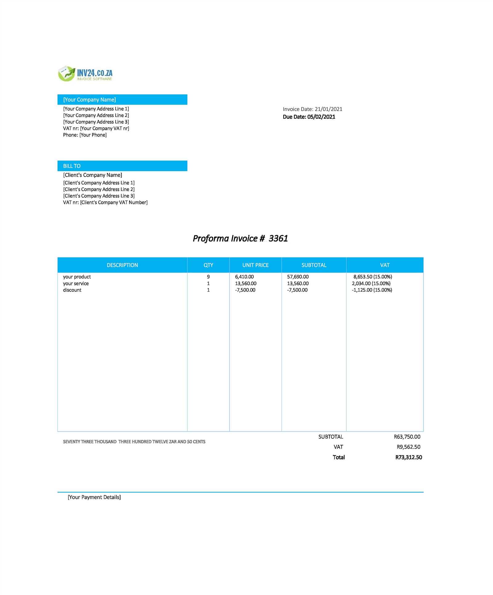 proforma invoice template excel