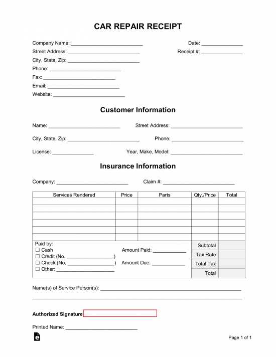 motor vehicle repair invoice template