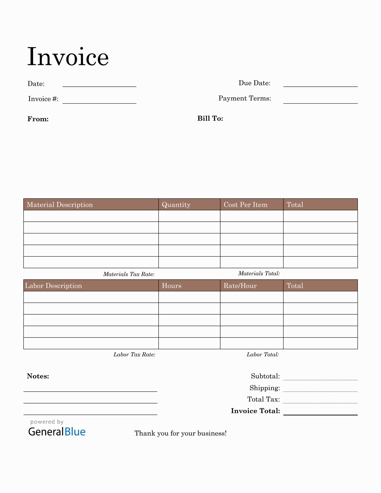 free printable construction invoice template