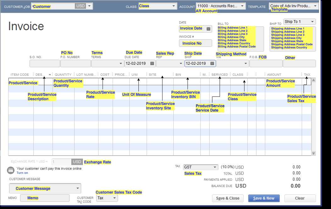 quickbooks automotive invoice template