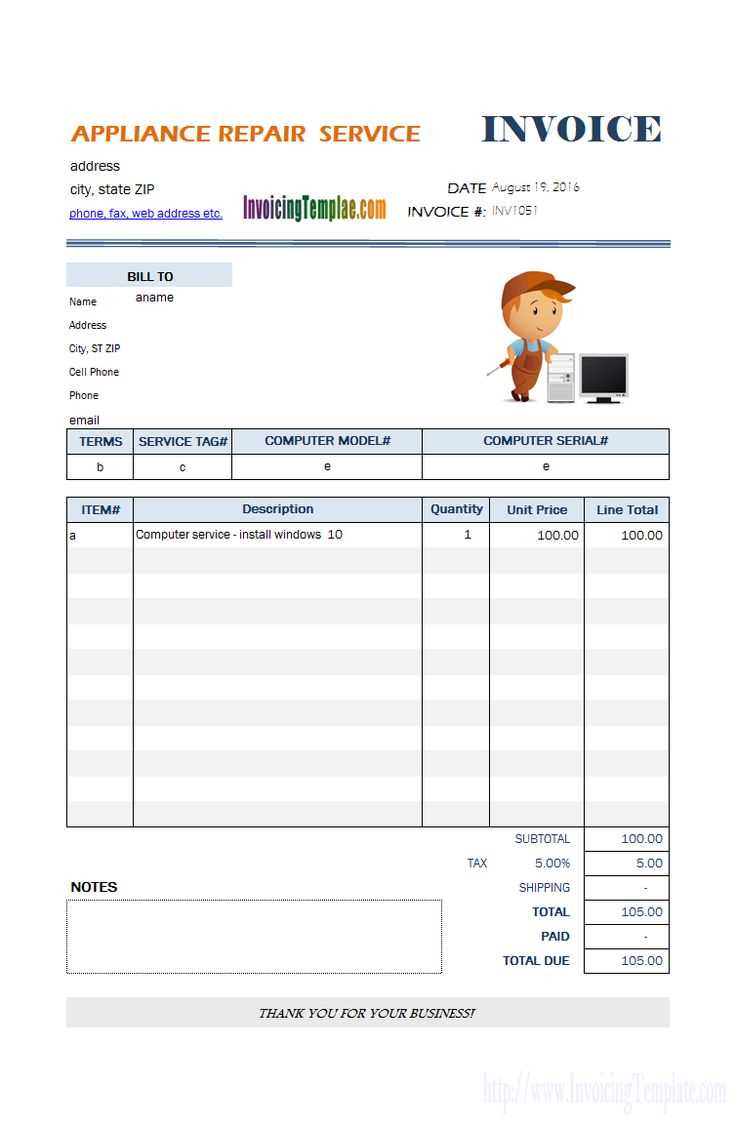 quickbooks automotive invoice template