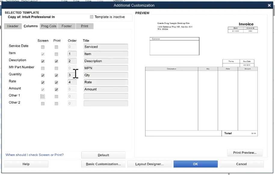 quickbooks export invoice template