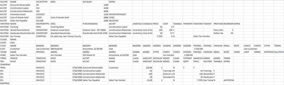 quickbooks iif invoice template